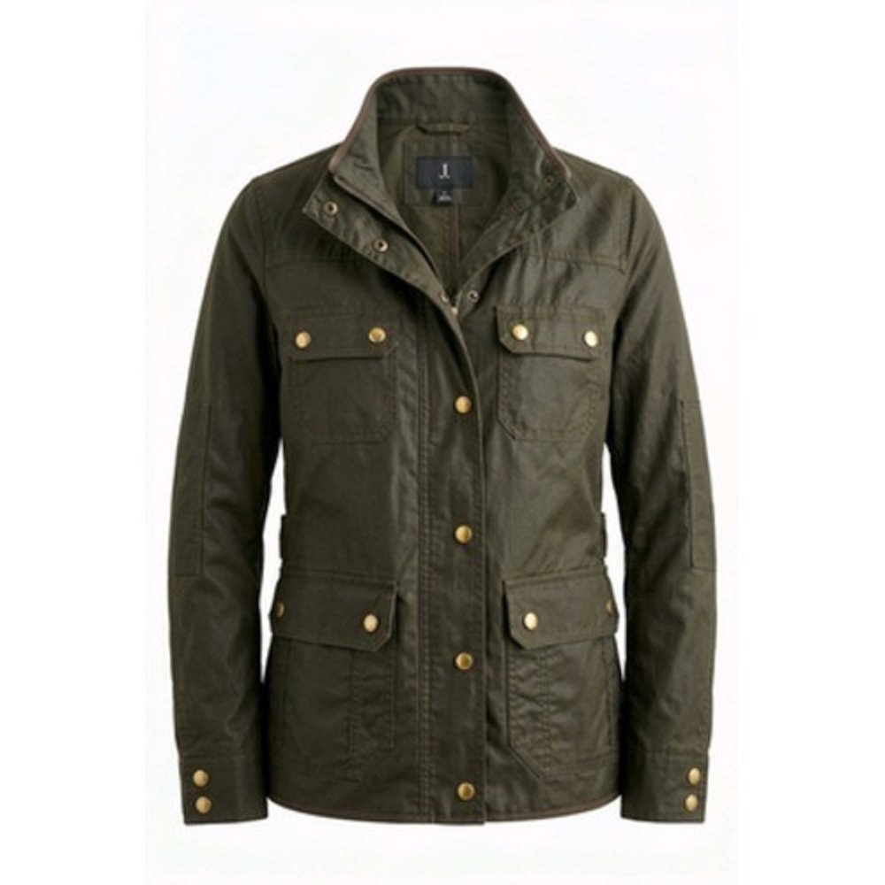 J Crew Jacket Women S Olive Wax Cotton Military Field Utility Twill Zip Pockets
